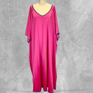 VINTAGE hot pink silky nightgown long maxi short flutter sleeve plus size 90s
